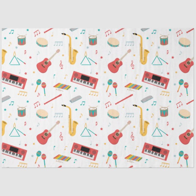 Papier Mousseline Musical Instruments Music Theme Pattern (Recto)