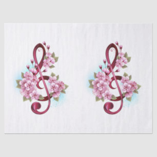 Papier Mousseline Musical treble clef notes with sakura flowers