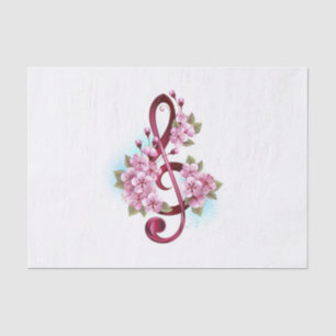 Papier Mousseline Musical treble clef notes with sakura flowers