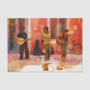 Papier Mousseline Musiciens de rue jouant de la guitare Mandoline et