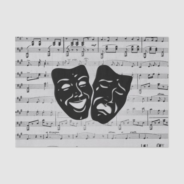 Papier Mousseline Musique d'argent et masques de théâtre (Recto)