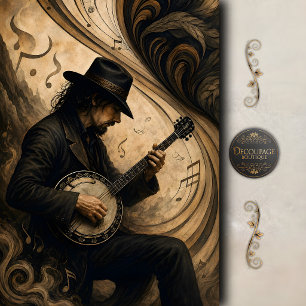 Papier Mousseline Musique de banjo vintage Art Découpage