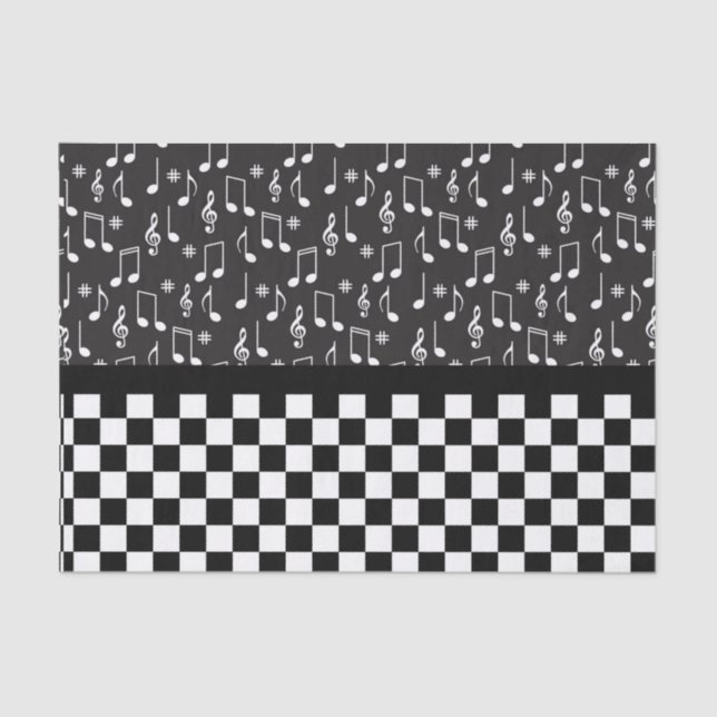 Papier Mousseline Musique et damier noir et blanc (Recto)