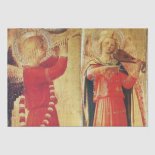 Papier Mousseline MUSIQUE FABRIQUANT DES ANGELS EN Noël ROUGE ET OR