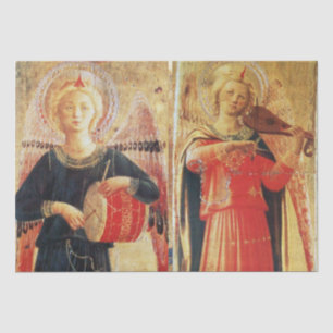 Papier Mousseline MUSIQUE FABRIQUANT DES ANGELS EN Noël ROUGE ET OR