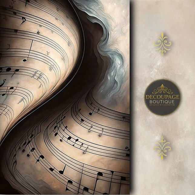 Papier Mousseline Musique tourbillonnante en découpage de sarcelle d (Swirling Sheet Music in Soft Teal Decoupage Tissue Paper)