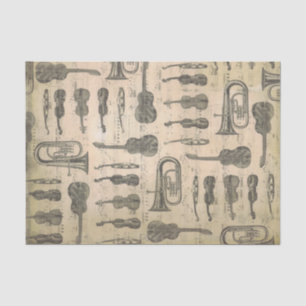 Papier Mousseline Musique vintage Note Motif Violon de guitare Tuba