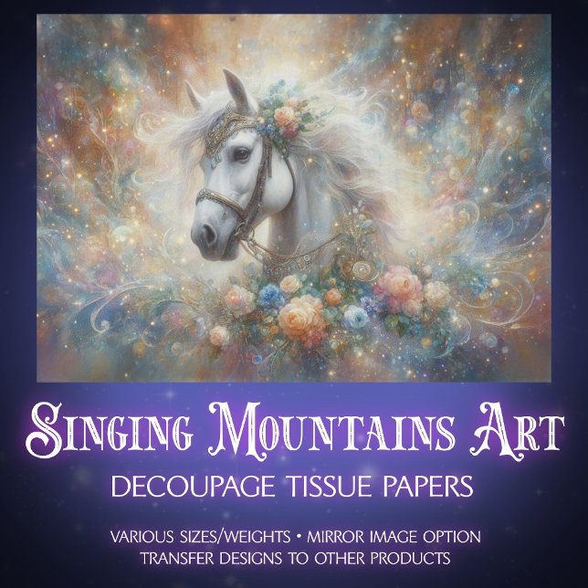 Papier Mousseline Mystical White Horse Celestial Art Decoupage (Créateur téléchargé)