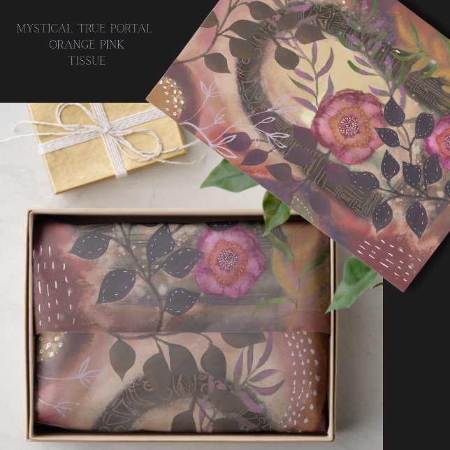 Papier Mousseline Mystique Portail Vrai Arche Florale Orange Rose (Mystical True Portal Floral Archway Orange Pink Tissue Paper)