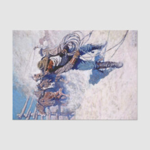 Papier Mousseline N C Wyeth Western Peinture "Roping Wild Horses"