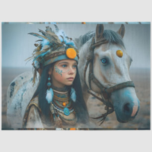 Papier Mousseline  Native Girl And Horse In Ethereal Setting