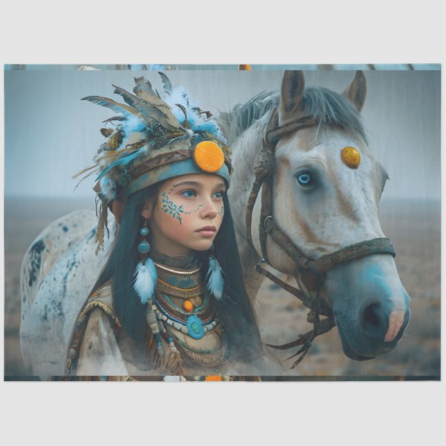 Papier Mousseline  Native Girl And Horse In Ethereal Setting (Recto)