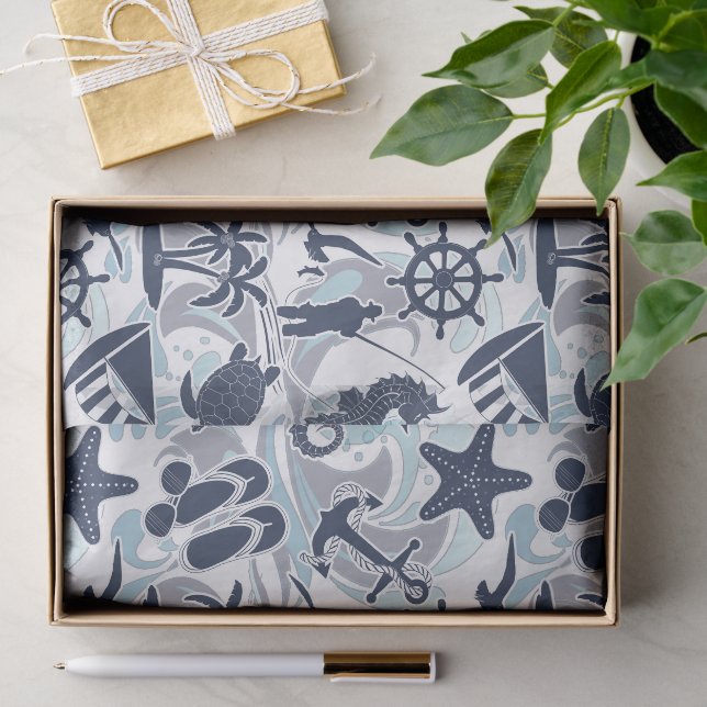 Papier Mousseline Nautical Beach (Cadeau)