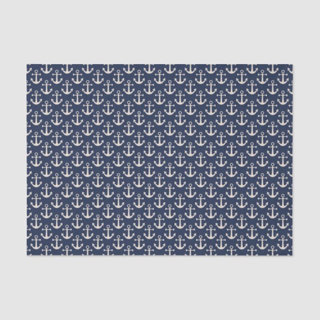 Papier Mousseline Nautical Beach Ancres Marine Blue Ivory (Recto)