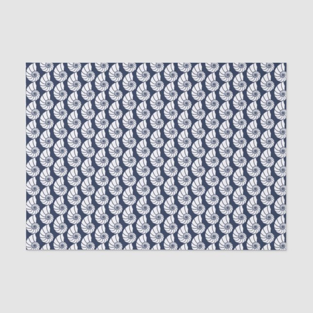 Papier Mousseline Nautical Beach Sea Shells Navy Blue White Coastal (Recto)