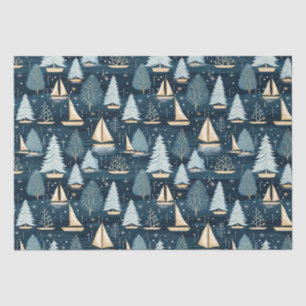 Papier Mousseline Nautical Coastal Noël Voilier Tissu Papier