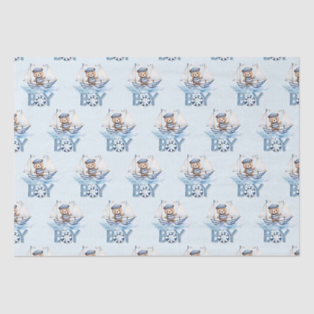 Papier Mousseline Nautique mignonne ours en peluche Bateau bleu C'es (Recto)