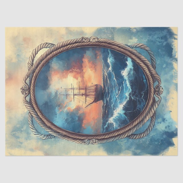 Papier Mousseline Navire sur une corde de mer orageuse Découpage fro (Recto)