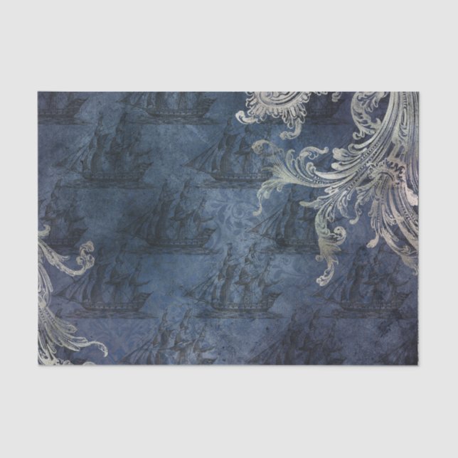 Papier Mousseline Navires vintages nautiques (Recto)
