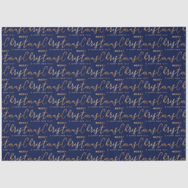 Papier Mousseline Navy Blue and Gold Merry Christmas Word Art (Recto)