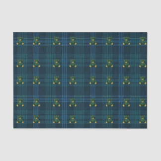 Papier Mousseline Navy Blue and Green Teddy Tartan Tissue Paper