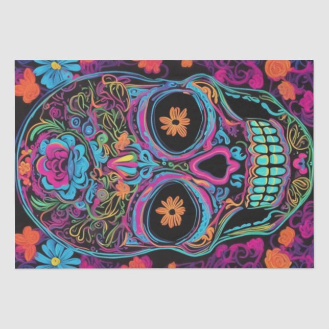 Papier Mousseline Neon Calavera : Jour de la découpage du crâne mort (Recto)