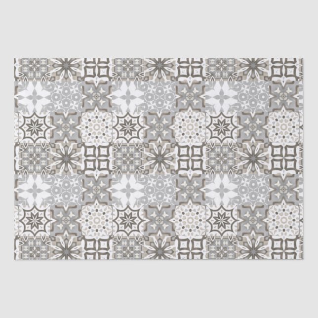 Papier Mousseline Neutre, beige, gris, tuiles marocaines (Recto)