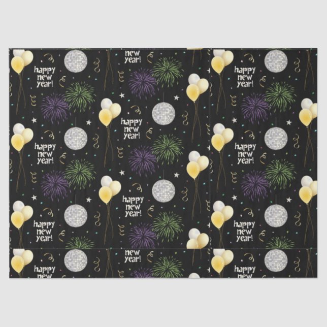 Papier Mousseline New Year Party Balloons Wrapping Paper (Recto)