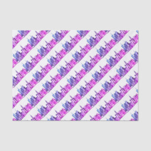 Papier Mousseline New York City Purple Vintage Skyline Aquarelle