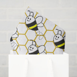 Papier Mousseline Nid d'abeille à miel noir jaune blanc motif