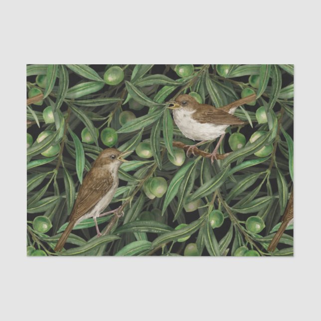 Papier Mousseline Nightingales dans l'olivier 3 (Recto)