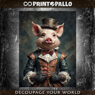 Papier Mousseline Noble cochon victorien avec cravate arc et chapeau