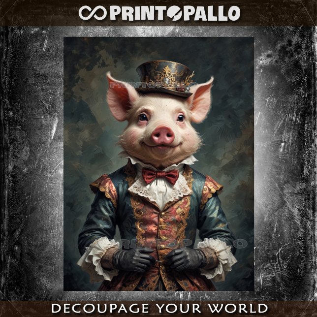 Papier Mousseline Noble cochon victorien avec cravate arc et chapeau (Créateur téléchargé)