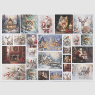 Papier Mousseline Noël à l'aquarelle vintage pour découpage