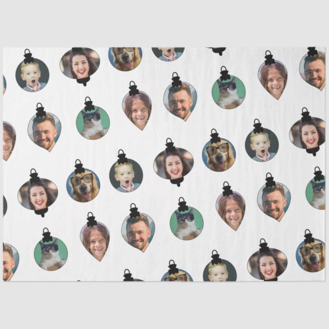 Papier Mousseline Noël Amusant Famille Visages Ornements Blanc (Recto)