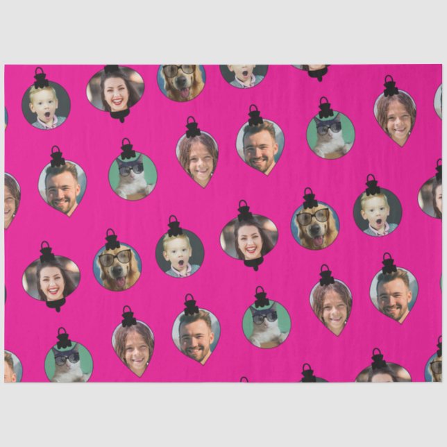 Papier Mousseline Noël Amusant Famille Visages Ornements Rose (Recto)
