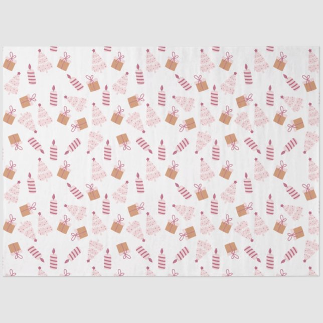 Papier Mousseline Noël Arbres Bougies Cadeaux Roses Noël Brown (Recto)