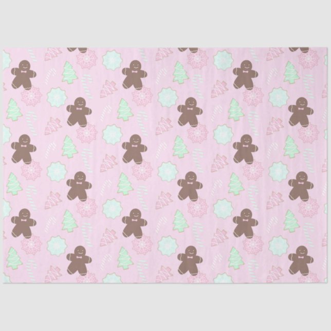Papier Mousseline Noël Arbres Cookies Sucres de canne Noël rose (Recto)