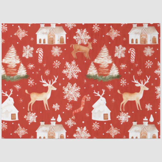 Papier Mousseline Noël Arbres de rennes Snowflakes Noël (Recto)
