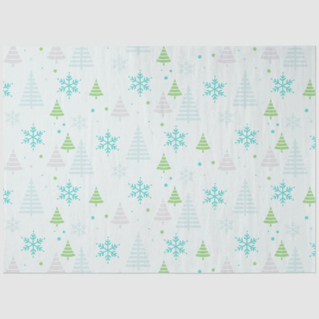 Papier Mousseline Noël Arbres Snowflakes Green Christmas (Recto)