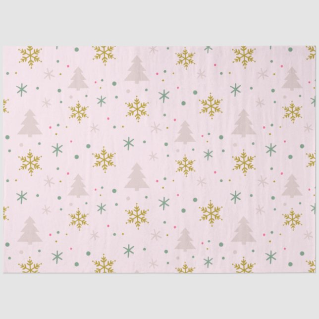 Papier Mousseline Noël Arbres Snowflakes Pink Gold Noël (Recto)