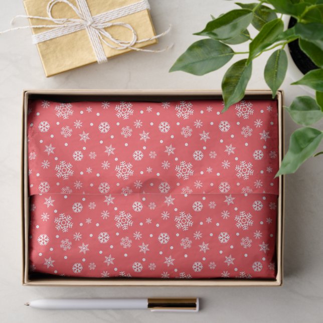 Papier Mousseline Noël aux flocons rouges blancs (Cadeau)