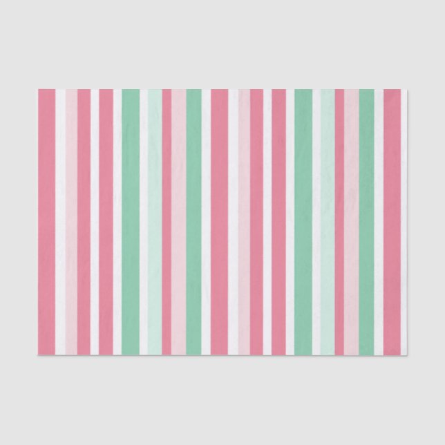 Papier Mousseline Noël aux rayures de menthe rose (Recto)