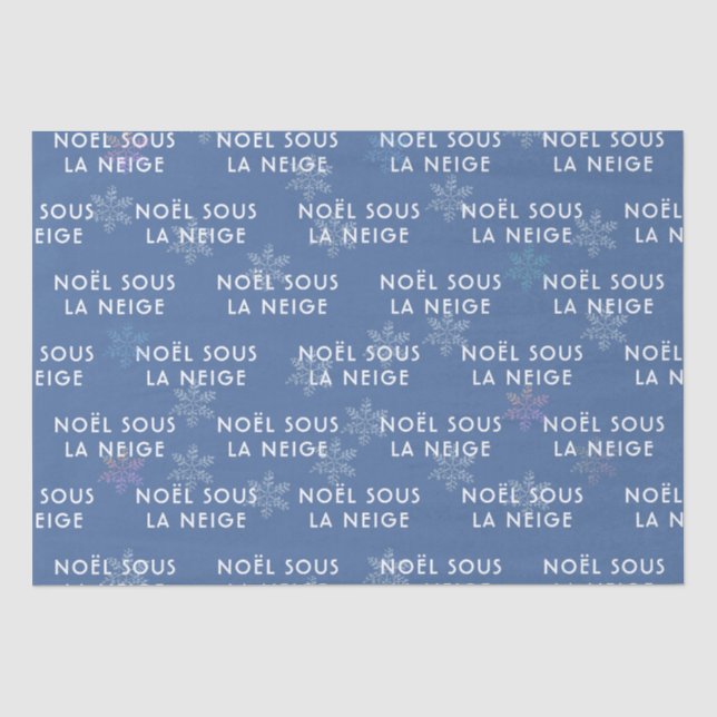 Papier Mousseline Noël blanc en français Tissu Papier bleu profond (Recto)