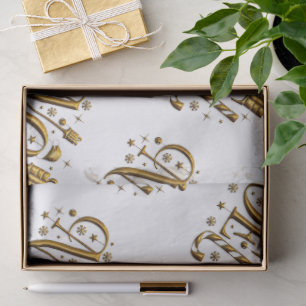 Papier Mousseline Noel blanc et or