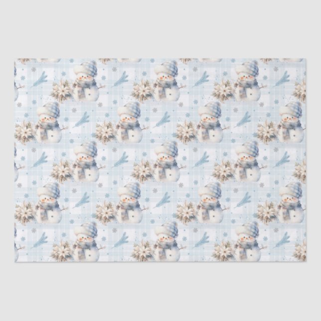 Papier Mousseline Noël Blue Little Snowman (Recto)