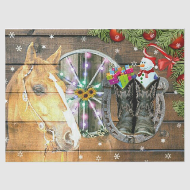 Papier Mousseline Noël Cheval Wagon Roue Cowboy Bottes Garland (Recto)