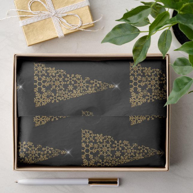 Papier Mousseline Noël contemporain noir et or (Cadeau)