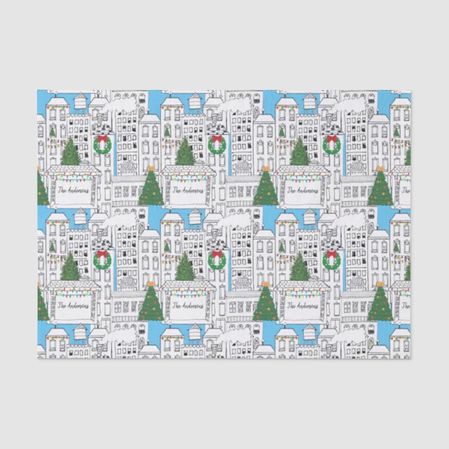 Papier Mousseline Noël dans la ville Personnalisé à la main (Recto)