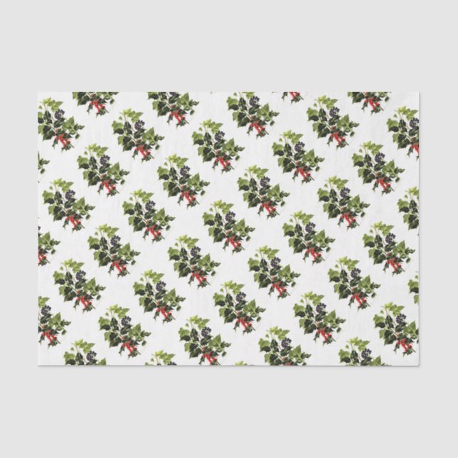 Papier Mousseline Noël de conception de houx et de lierre (Recto)